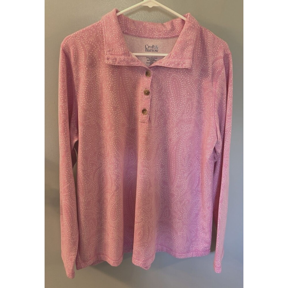 Croft & Barrow Pink & White Long Sleeve Top Size L